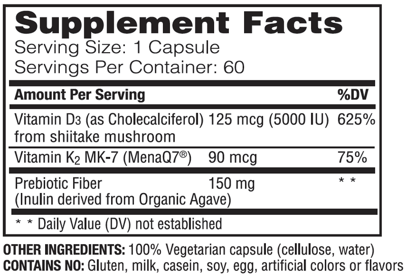D3 + K2 60 caps (Vegan)  Enzymedica Made with Organic Vitamin D3 + K2